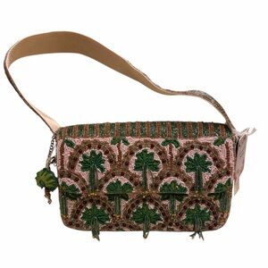 Handmade in India Beaded Palm Trees Shoulder bag with Palm Tree bag charm